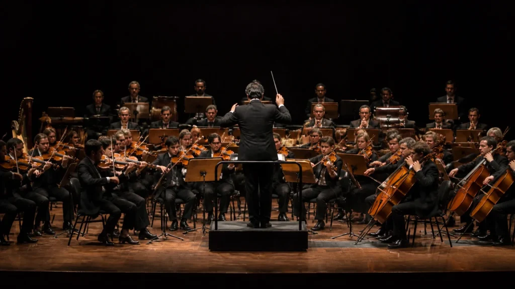 Quelle famille d’instruments est placée devant le chef d’orchestre ?